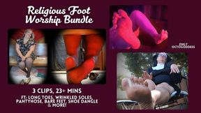 Religious Foot Worship Bundle: 3 Femdom Feet POV Videos ft OctoGoddess, Nun, Church Lady, Pantyhose Domination, Split Screen, Goddess Worship 720p version