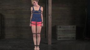 Lezdom domina nipple punishes tall blonde sub