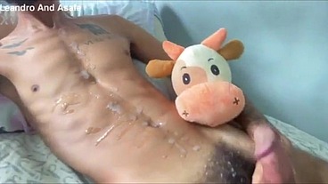 Enjoying myself with my teddy bear watching me.