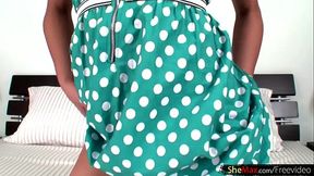 Redhead Thai tranny pulls out shecocok from under hot dress