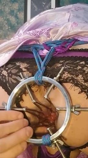 Using Anal Dilator in a Sexy Lilac Chinese Dress Extreme Anal