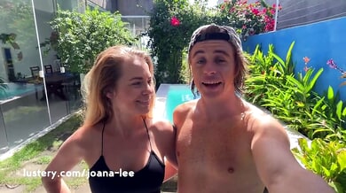 Polish and Brazilian lovers meet for steamy poolside striptease and anal play
