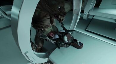 The mutant's huge cock destroyed her ass and filled it to the brim with sperm