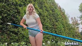 Hot blondie Miasey decided to hop on his cock instead of cleaning the pool POV