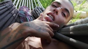 On The Hammock. I Lick My Hairy Armpits And Play Whit My Asshole