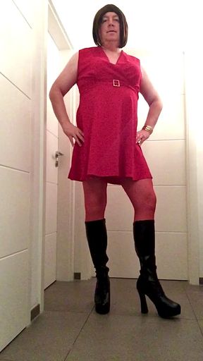 Nicki-Crossdress Lady in Rec - Dress, Boots, Stockings