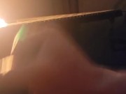 Outside gazebo teal condom jerk off while risky moaning so neighbors can hear! Masterbation cum fun!