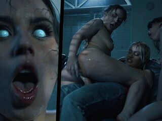 Police Raid Turns into Futa Threesome - Possessed Lesbian Parasited Fuck and Trans Shemale Cumshots