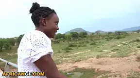 Amateur black GF gives deepthroat and gets wrecked behind the trees