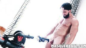 ”Tatted hunk reaching a full potential with fake booty machine”