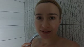 Naked girl washes with soap dick