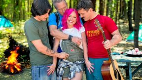 Wild foursome with outdoor fucking and sharing