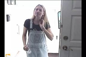 Blonde girl takes some pictures and blows a guy at casting POV style