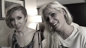 Two teens masturbate in front of a man for a threesome
