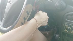 Katherine driving on nude heels