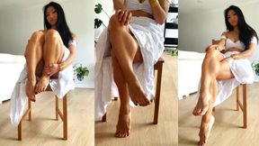 Squeezing my Big Calves in Maxi Skirt Barefoot