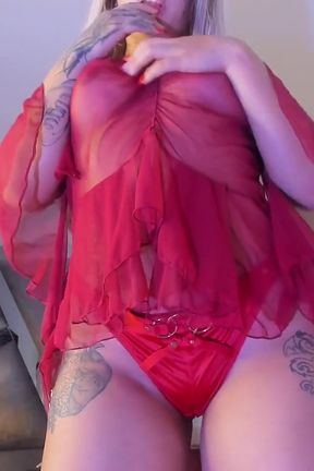 A Delicious Latina in Red Lingerie Shows You Her Tits