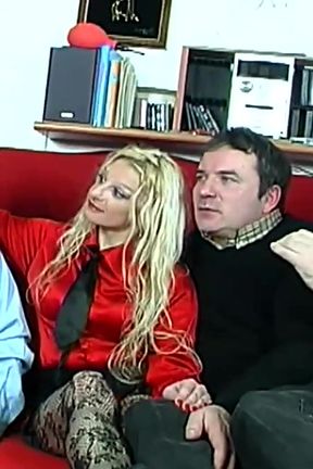 Sexy Blonde in Black Stockings Fisting Two Perverted Men