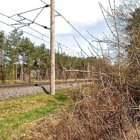 Naked tits banging red on the train tracks