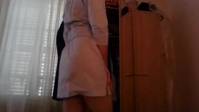 Secretary shirt dress crossdresser tits stimulation 136