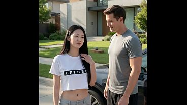 Beautiful and hot Asian woman having sex with a stranger while waiting for the tow truck - AI-generated content