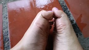 Wrinkled soles, small feet and wiggling toes covered in oil (5)