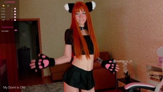 Furry vixen girl rubs her tail and spoils herself with a coloured dildo