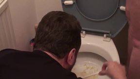 Eating soup with her piss