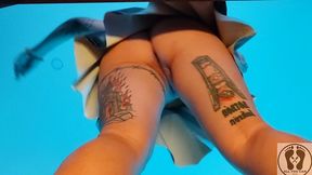 rebeca addams tattooed domina big tits leather skirt