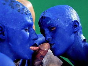 Martians Stephanie and Tavalia Griffin Give an Earthling a Blowjob