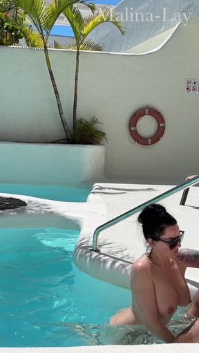 Nudist pool makes milf horny while swimming