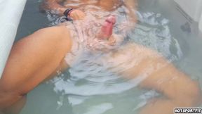 Horny Big Dick Jerk Off Underwater on Spa Balcony - Risk Almost Caught Cumshot