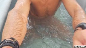 Horny Big Dick Jerk Off Underwater on Spa Balcony - Risk Almost Caught Cumshot