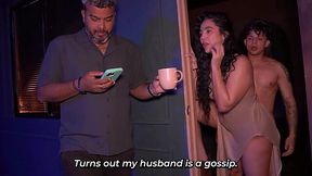 Slutty stepmom risky fucks with her stepson while her husband in the same bed