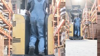 Gigantic Boss Fucks cunt with mouth on Reach Truck - FreeUse Machine Shop Industrial