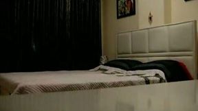 Two amateur Turkish ladies are ready to spoon each other on the wide bed