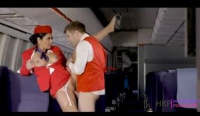 Horny flight crew sex game with the pilot