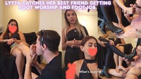 Goddess Lytta and Mia Luxx - Lytta Catches Her Best Friend Using Her Husband as a Foot Slave - FOOT WORSHIP - FOOTJOB - CUCKOLD - DIRTY FEET - TEASE - SHOE WORSHIP - HANDJOB - SOLEJOB - SWEATY FEET - copy