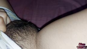 My girlfriend visits me and lets me record her hairy pussy