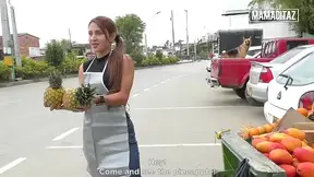 Curvy Latina fruit vendor gets plowed in the market