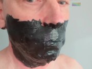 Liquid Latex Gag - mouth sealed with multi-layers of black latex! Mmmph