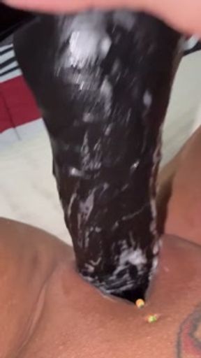 Watch me cream all over this big black dildo