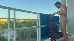 Public Play On A Beautiful Resort Balcony Leads Inside For Mutual Orgasm Suck And Fuck