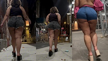 Puerto Rican Boricua Mami Faux Candid Thick Legs And Natural Fat Ass Worship ASMR Slow Motion High Heels Short Shorts