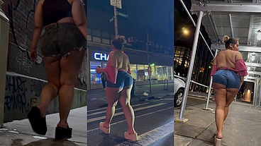 Puerto Rican Boricua Mami Faux Candid Thick Legs And Natural Fat Ass Worship ASMR Slow Motion High Heels Short Shorts