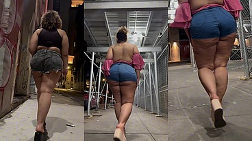 Puerto Rican Boricua Mami Faux Candid Thick Legs And Natural Fat Ass Worship ASMR Slow Motion High Heels Short Shorts