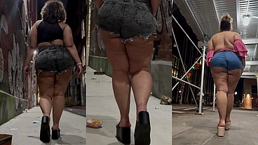 Puerto Rican Boricua Mami Faux Candid Thick Legs And Natural Fat Ass Worship ASMR Slow Motion High Heels Short Shorts