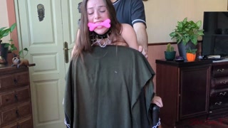 Sex slave handcuffed to a chair cums with a new toy