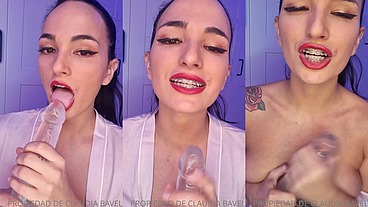 Sucking and masturbate the dildo thinking is your cock -CLAUDIA BAVEL-