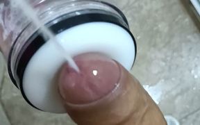 POV Big Uncut Cock Camilo Brown Using an Automatic Masturbation Toy to Get an Intense Cumshot Orgasm